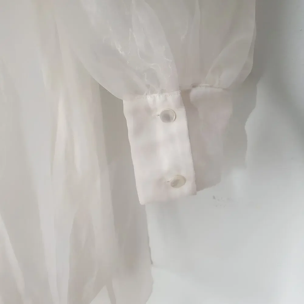 Mare Mare Long Sleeve Organza Overlay Mini Dress White High Neck Size Small - Picture 11 of 14